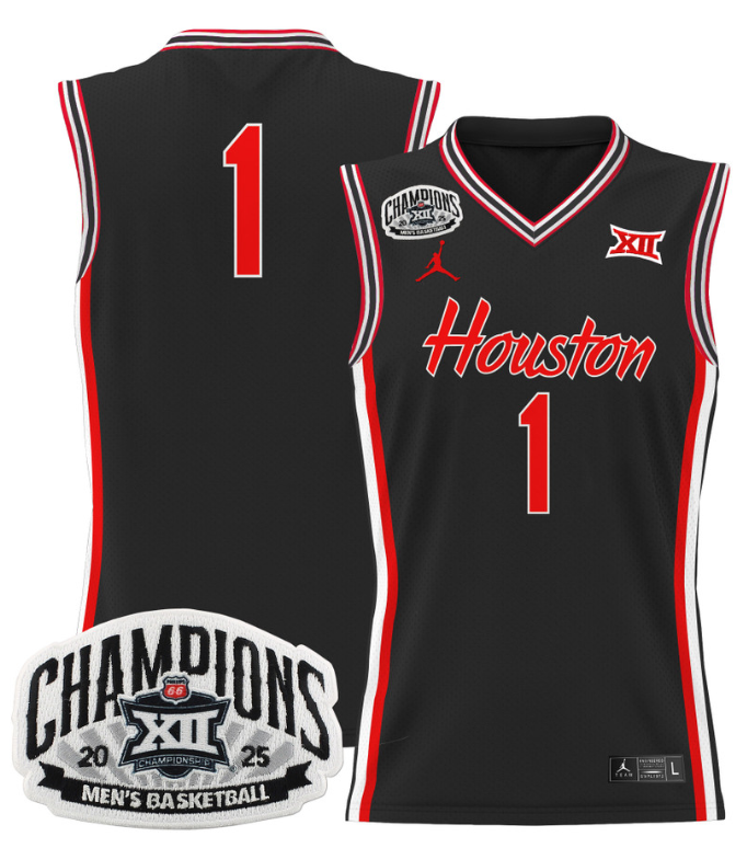 Men Team Jersey #1 Houston Cougar 2025 Big 12 Champions Stitched Black
