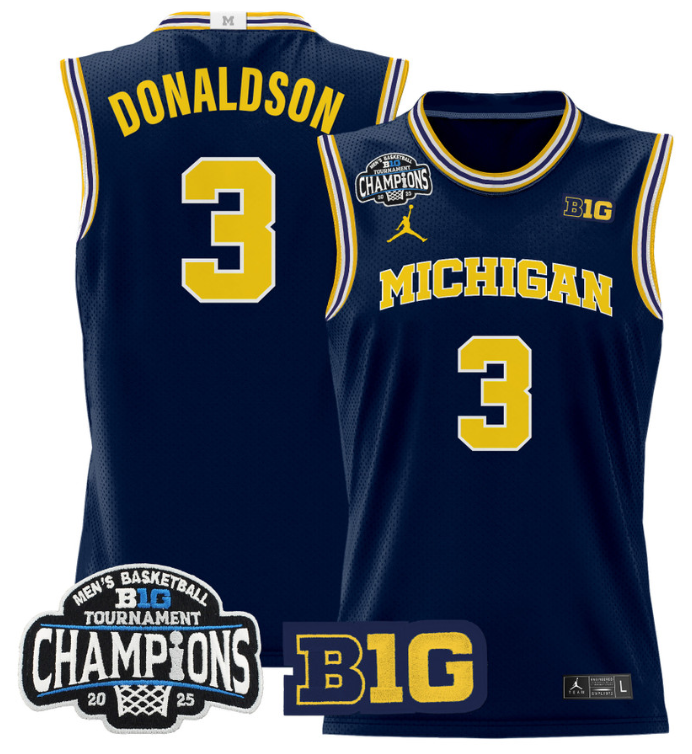 Men Tre Donaldson Jersey #3 Michigan Wolverines 2025 Big Ten Champions Navy