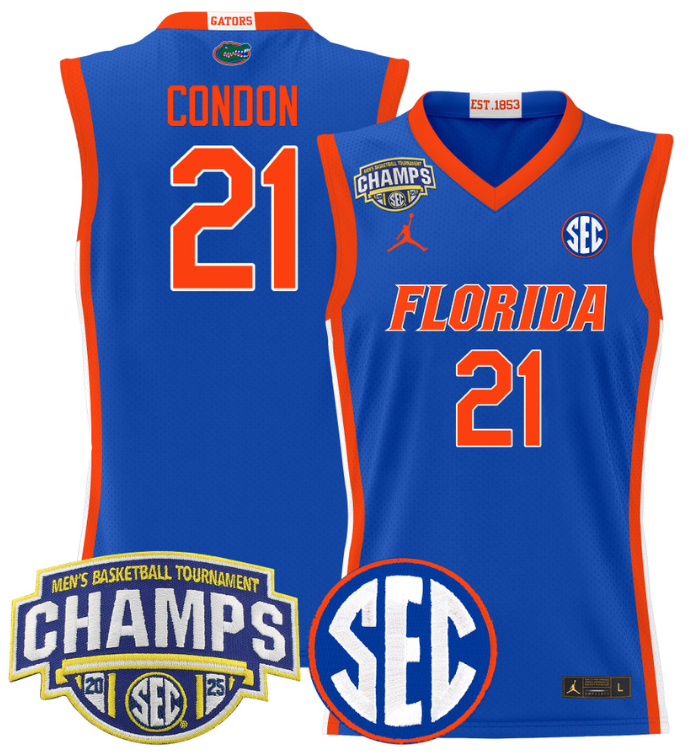 Men Alex Condon Jersey #21 Florida Gators 2025 SEC Champions Stitched Royal