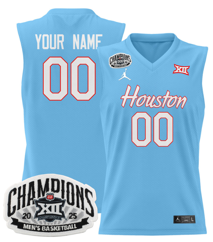 Men Custom Houston Cougar Jersey 2025 Big 12 Tournament Champions Stitched Blue