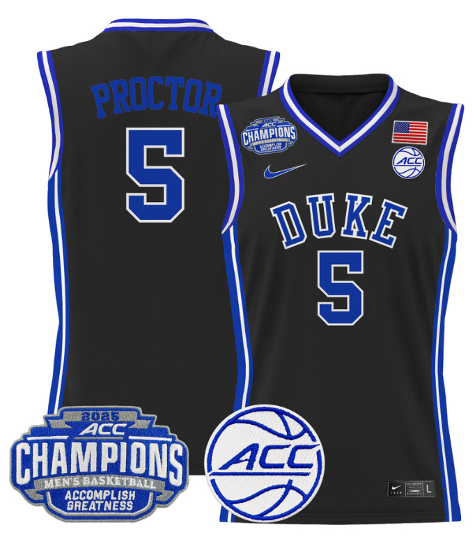 Men Tyrese Proctor Jersey #5 Duke Blue Devils 2025 ACC Champions Stitched Black