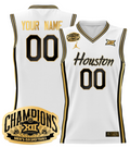 Men Custom Houston Cougar Jersey 2025 Big 12 Tournament Champions White Gold