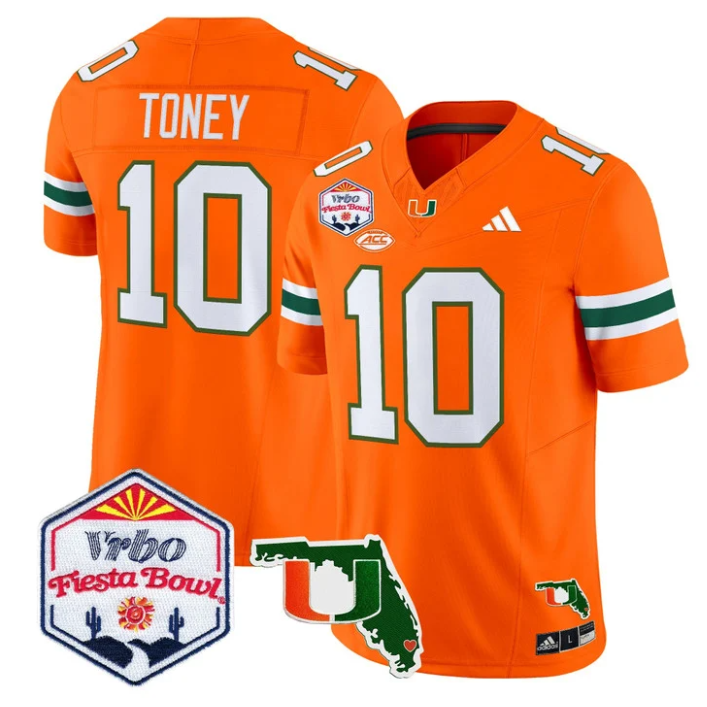 Malachi Toney Jersey #10 Miami Hurricanes 2026 Fiesta Bowl Florida Orange Alternate
