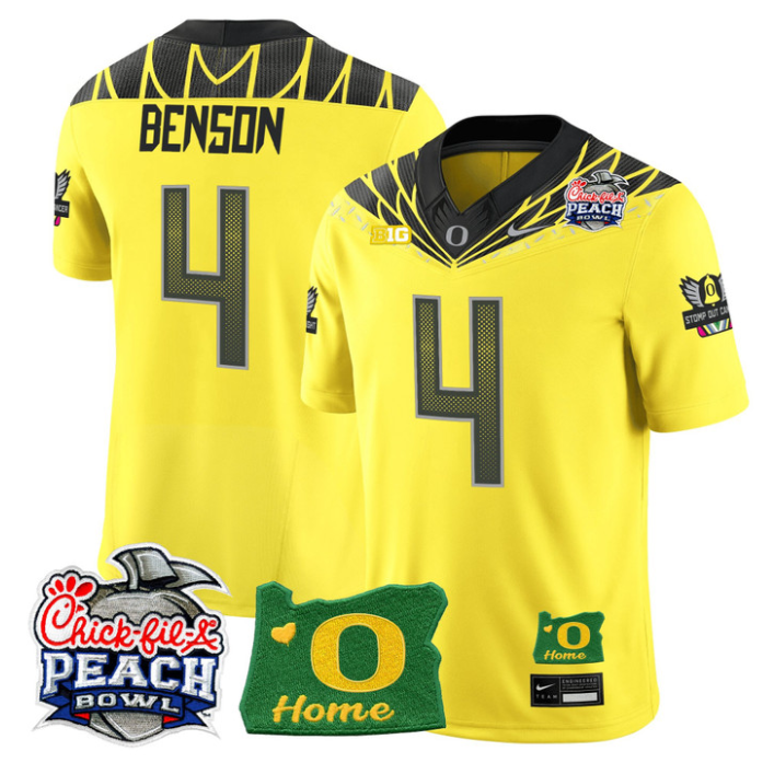 Malik Benson Jersey #4 Oregon Ducks 2026 Peach Bowl Oregon State Stitched Yellow