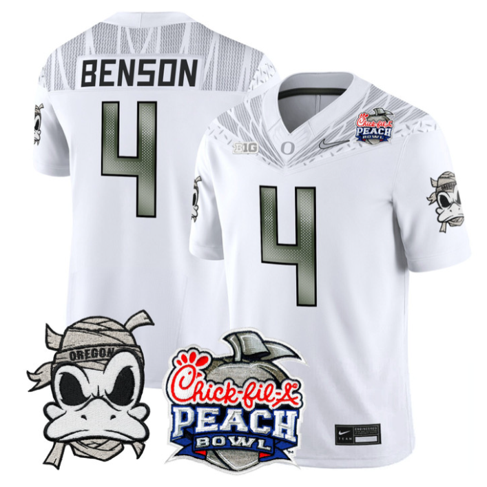 Malik Benson Jersey #4 Oregon Ducks Mummy Duck 2026 Peach Bowl Stitched White