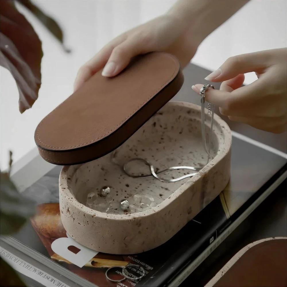 Marble Leather Lid Jewelry Storage Box