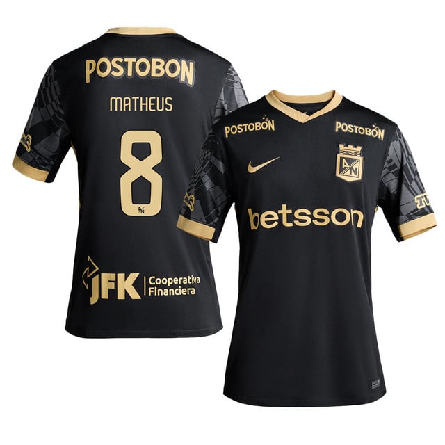 Matheus Uribe 8 Atlético Nacional 2025-26 Away Men Jersey – Black
