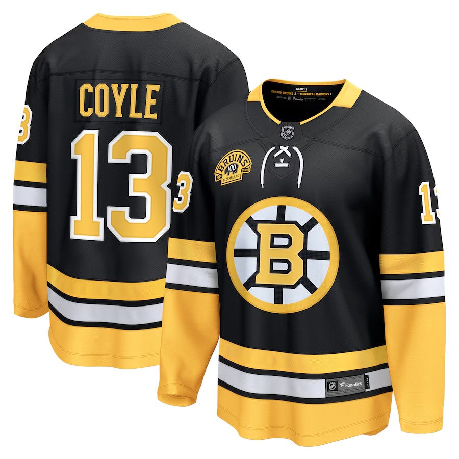Boston Bruins #13 Charlie Coyle 100th Anniversary Premier Breakaway Jersey Black