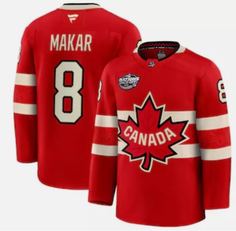 Men's Cale Makar Jersey #8 Red 2025 4 Nations Face-Off Stitched