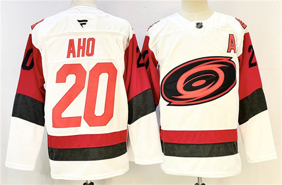 Men's Carolina Hurricanes #20 Sebastian Aho Jersey White 2024-25 With A Patch Home Stitched