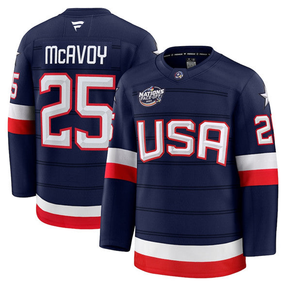 Men's Charlie McAvoy Jersey #25 USA Navy 2025 4 Nations Face-Off All Stitched
