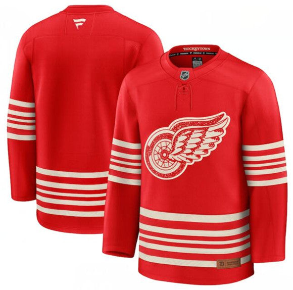 Men's Detroit Red Wings Jersey Blank Red 2025 Centennial Premium Stitched