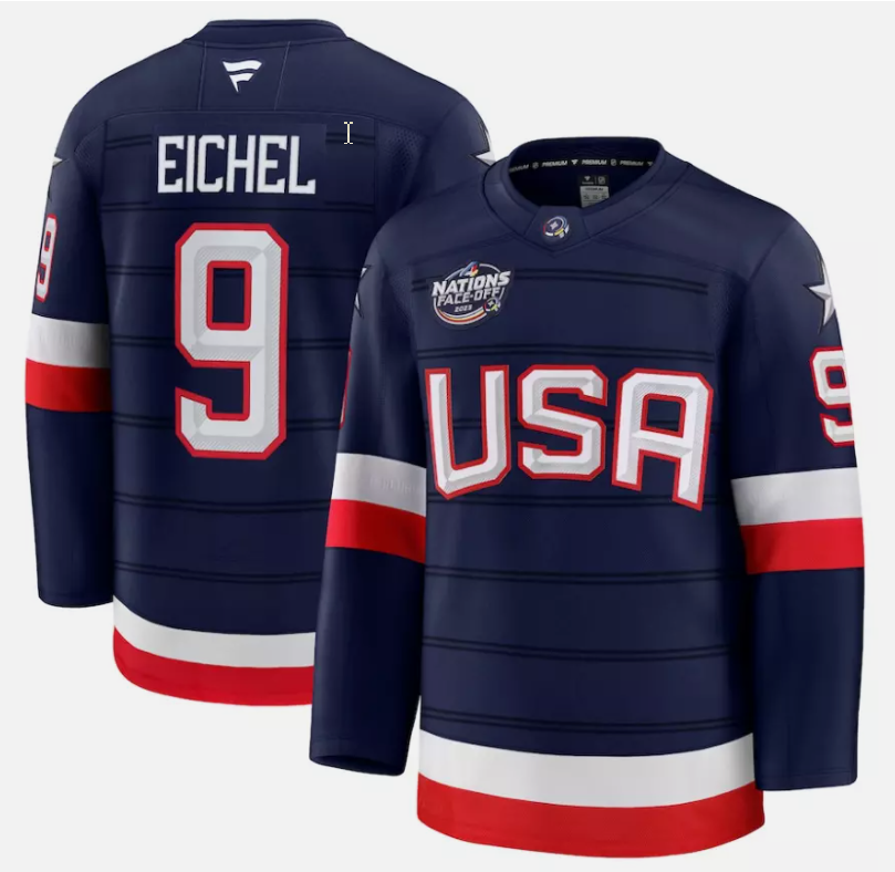 Men's Jack Eichel Jersey #9 USA Navy 2025 4 Nations Face-Off Stitched