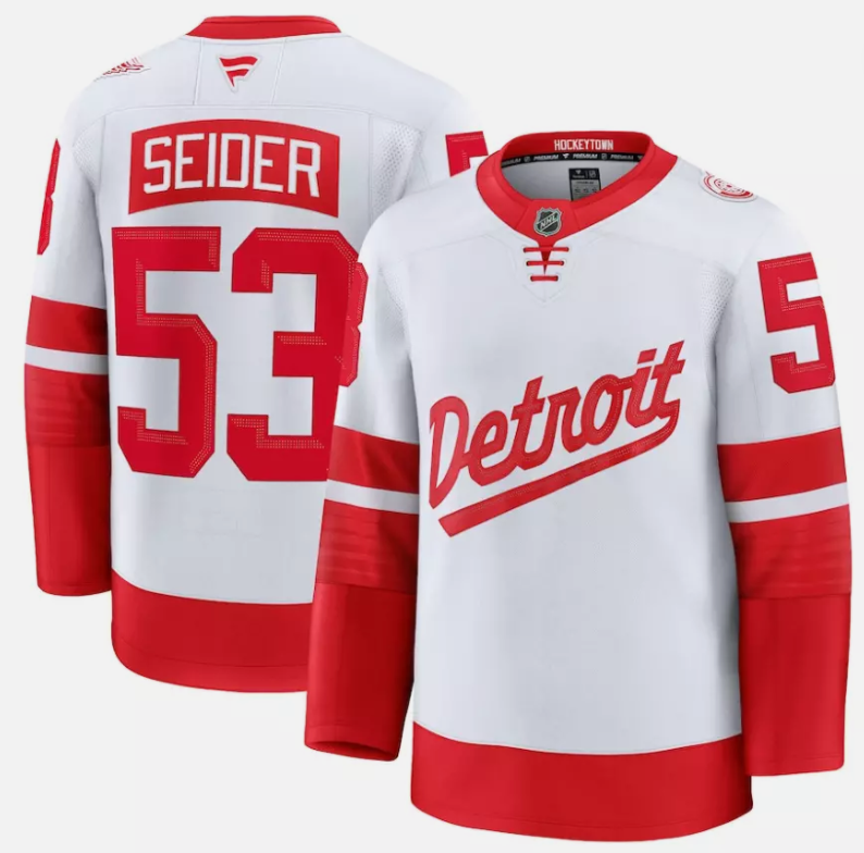Moritz Seider Jersey #53 Detroit Red Wings White 2025 Stadium Stitched