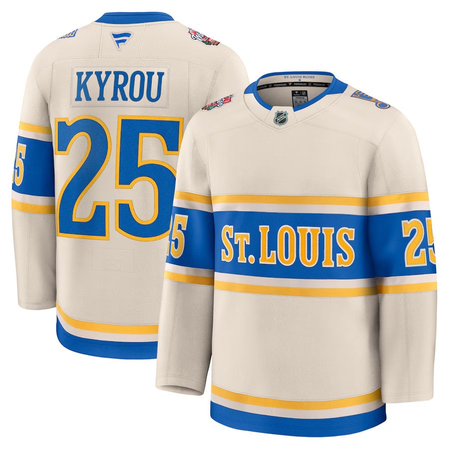 St. Louis Blues #25 Jordan Kyrou 2025 NHL Winter Classic Premium Cream Jersey