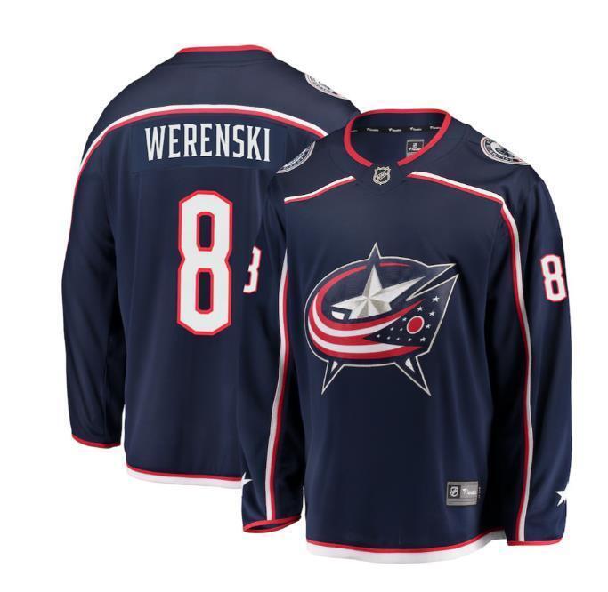 Men’s Zach Werenski Jersey #8 Columbus Blue Jackets Navy All Stitched