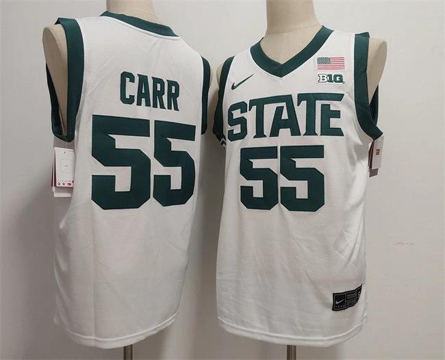 Michigan State Spartans Green #55 Coen Carr White Stitched Jersey