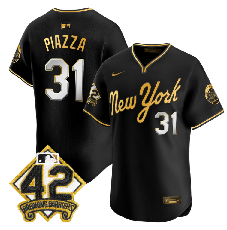 Mike Piazza Jersey #31 New York Mets 2025 Jackie Robinson Patch Road Alternate Stitched
