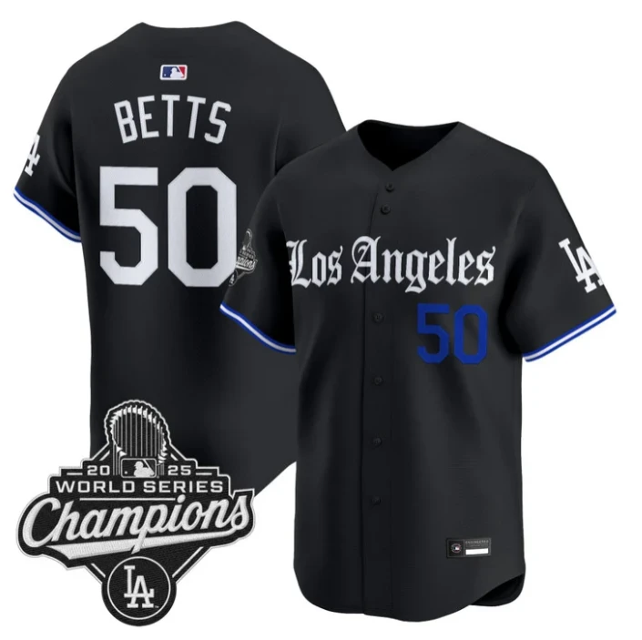 Mookie Betts Jersey #50 Los Angeles Dodgers Gothic Edition Premier Stitched