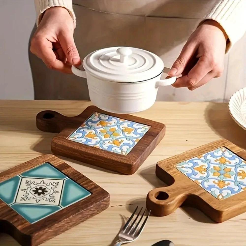 Moroccan Ebony Floral Wooden Trivets