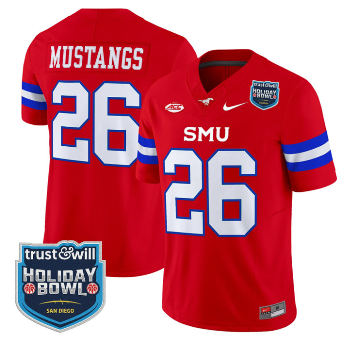 Mustangs Jersey #26 SMU Mustangs 2026 Holiday Bowl Patch Stitched Red
