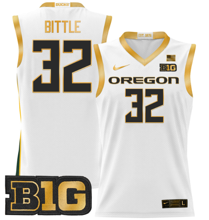 Nate Bittle Jersey #32 Oregon Ducks 2024 Lightweight Basketball White Gold
