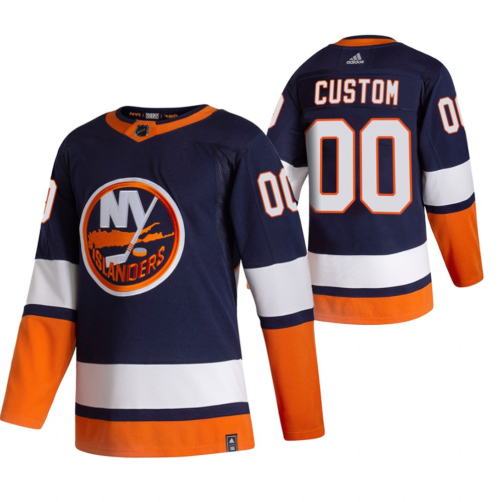 New York Islanders Custom Navy Blue 2020-21 Reverse Retro Alternate NHL Jersey Stitched