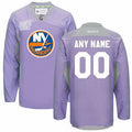 New York Islanders Purple Pink Custom Reebok Hockey Fights Cancer Practice Jersey Stitched
