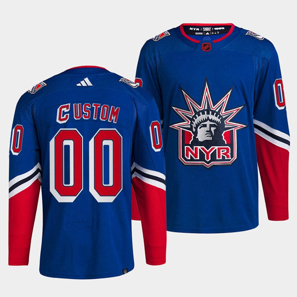 New York Rangers Custom Blue 2022 Reverse Retro Stitched Jersey Stitched