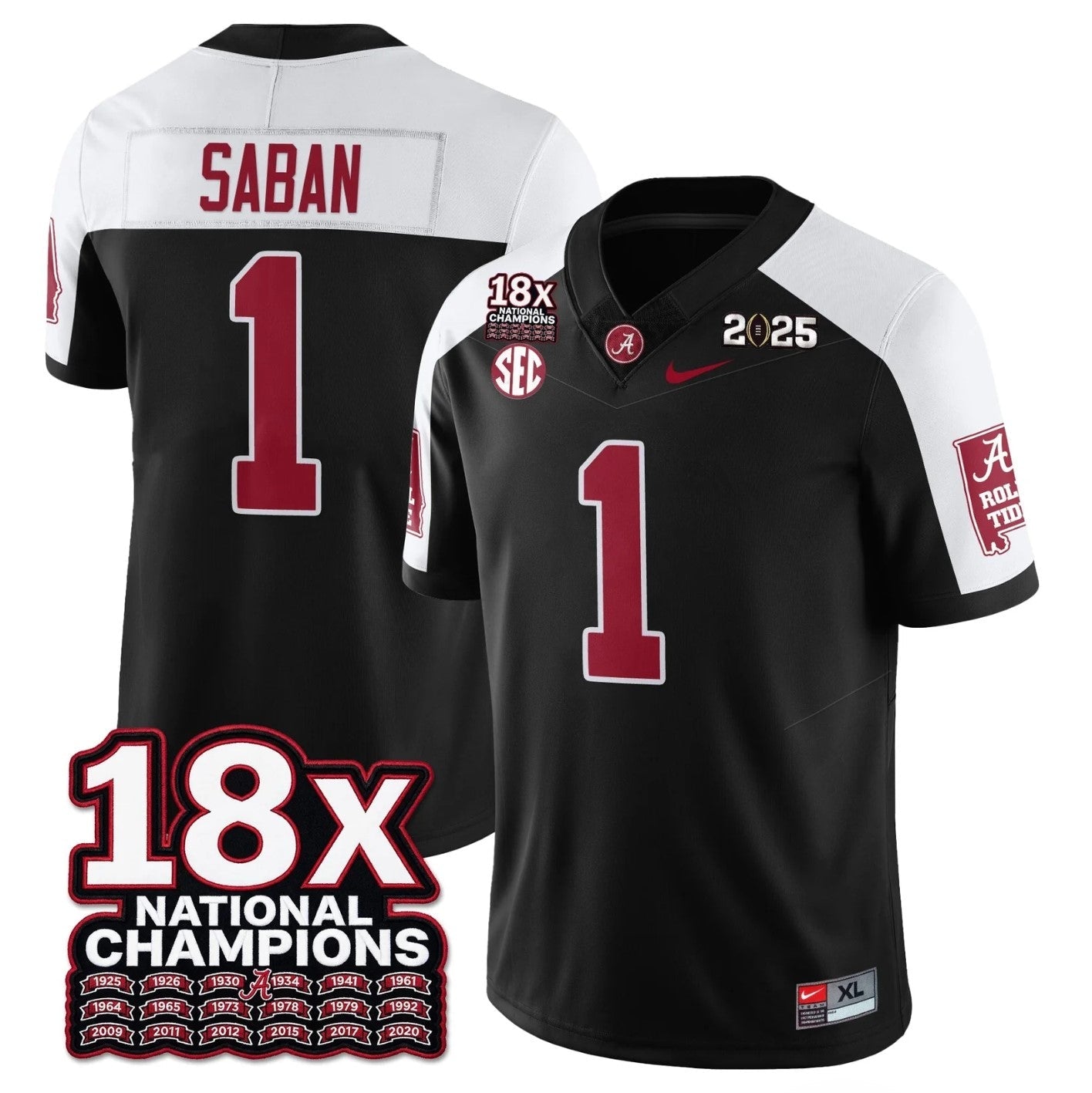 Nick Saban Jersey #1 Alabama Crimson 18x-Time National Champions Stitched