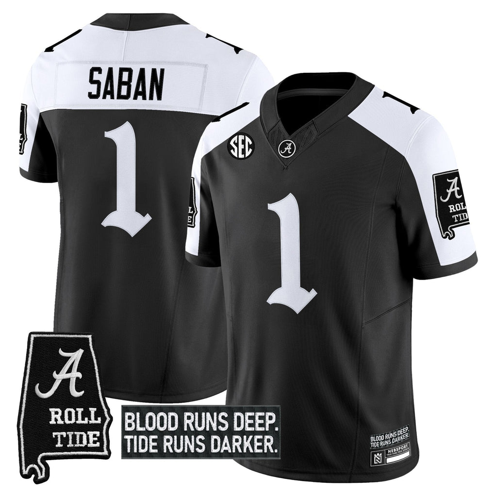 Nick Saban Jersey #1 Alabama Crimson Gothic Bama Blood Edition Stitched