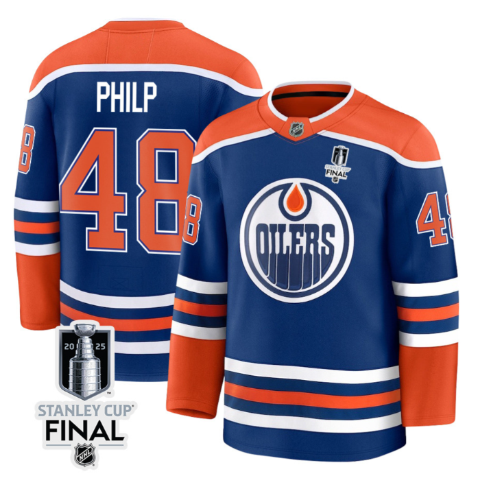 Philip Kemp 76 Edmonton Oilers 2025 STANLEY CUP Final Patch Home Men Jersey Royal