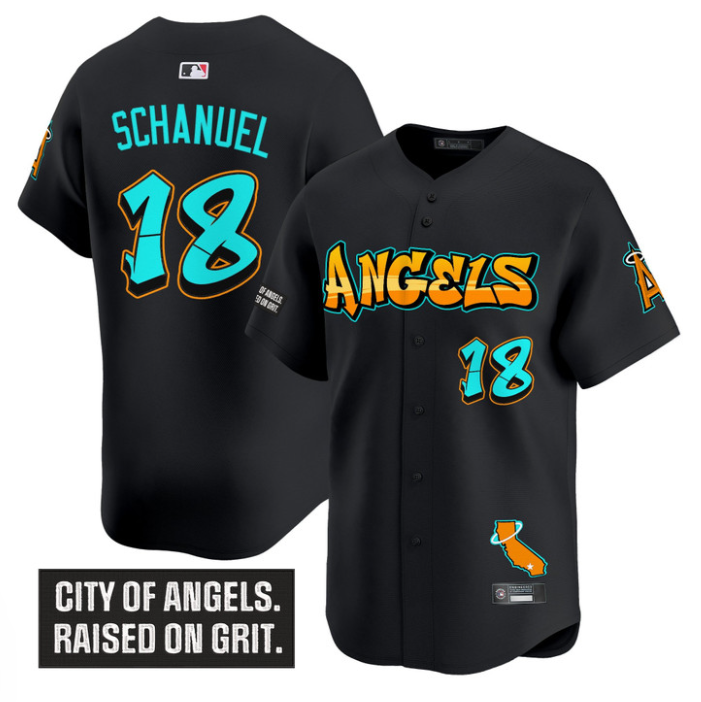Nolan Schanuel Jersey #18 Los Angeles Angels Graffiti Halo Drop Edition