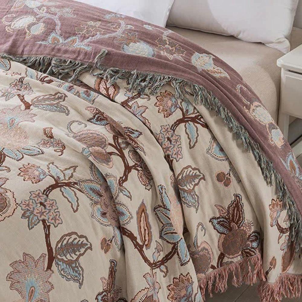 Orchid Trail Floral Cotton Tassel Bed Blanket