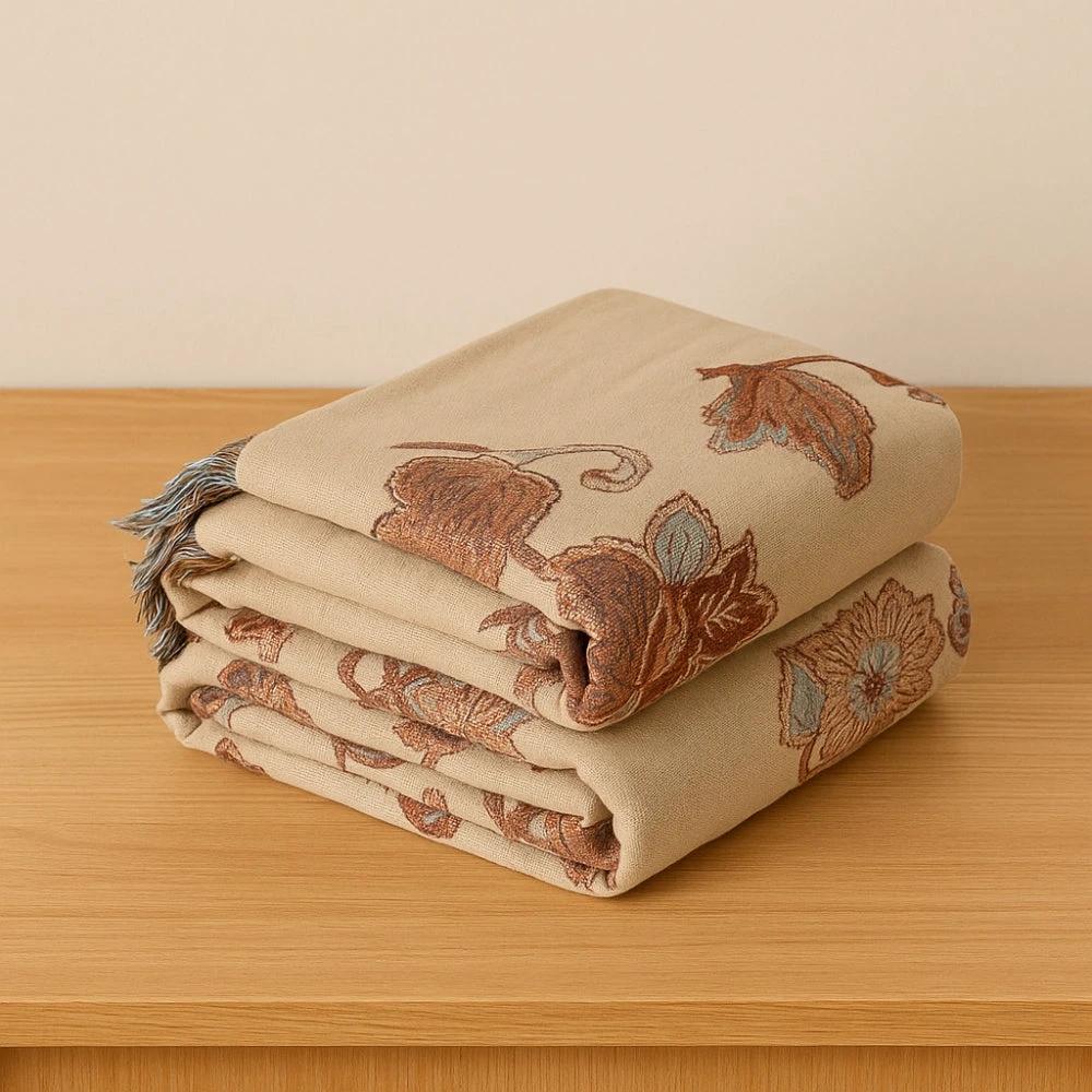 Orchid Trail Floral Cotton Tassel Bed Blanket