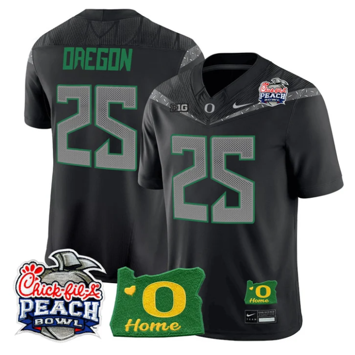 Oregon Jersey #25 Oregon Ducks 2026 Peach Bowl Oregon State Stitched Black