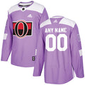 Ottawa Senators Purple Pink Custom Hockey Fights Cancer Practice Jersey Stitched