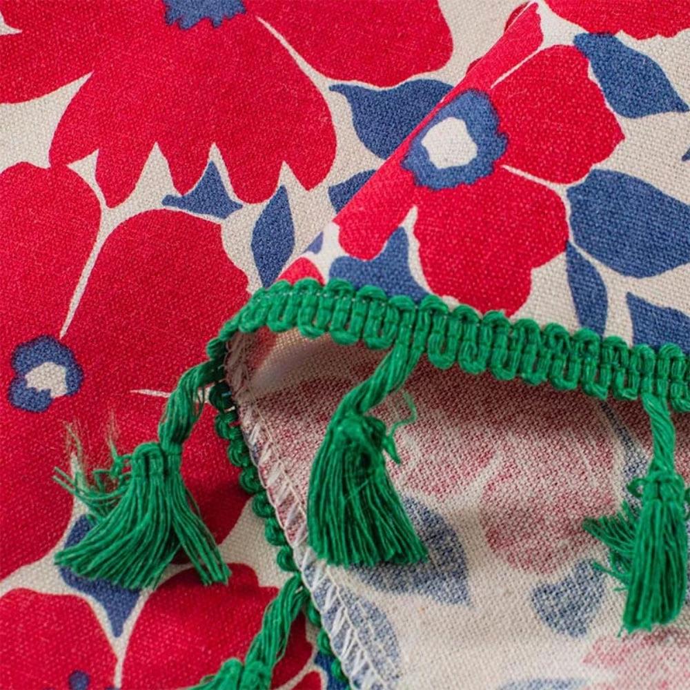Graceful Red Floral Linen Cabinet Window Curtain