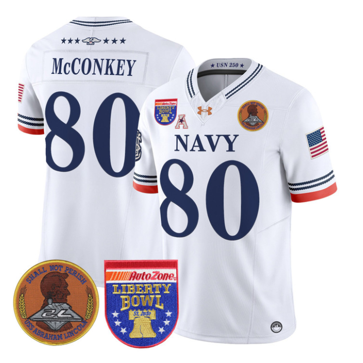 Phil McConkey Jersey #80 Navy Midshipmen 250th 2026 Liberty Bowl Stitched White