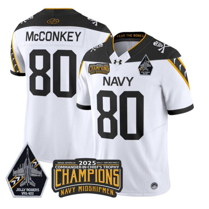 Phil McConkey Jersey #80 Navy Midshipmen Jolly Rogers 2025 Trophy White