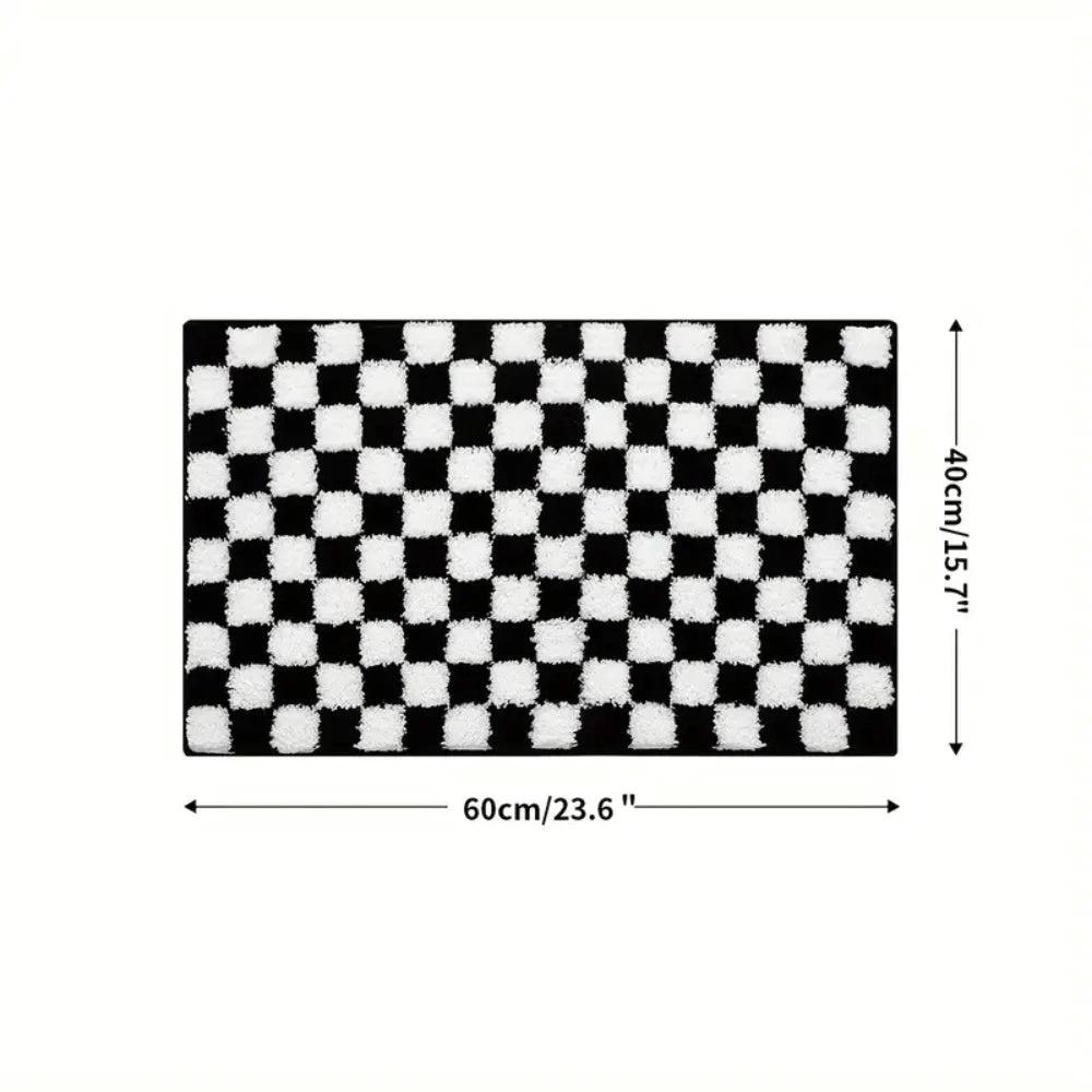 Plush Checkered Grid Bath Mat