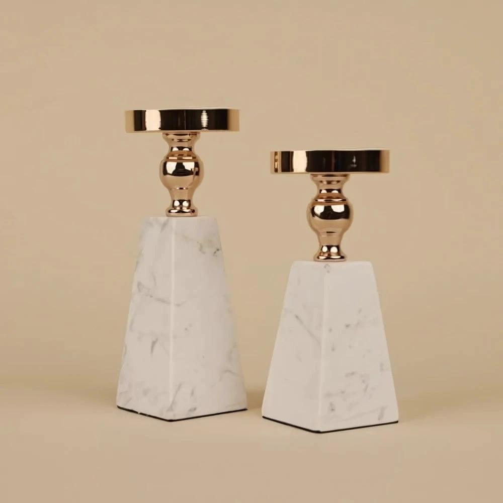 Pyramid Gold Marble Candle Holder