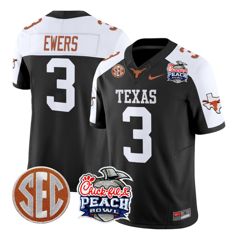 Quinn Ewers Jersey #3 Texas Longhorns Peach Bowl Patch Vapor