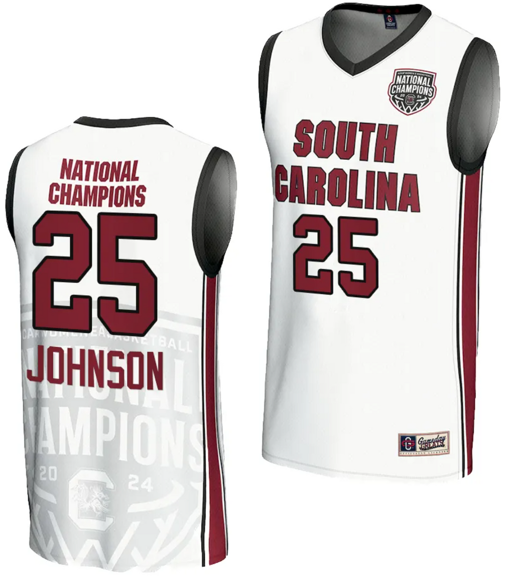 Raven Johnson Jersey #25 South Carolina Gamecocks 2024 NCAA Basketball National Champions White