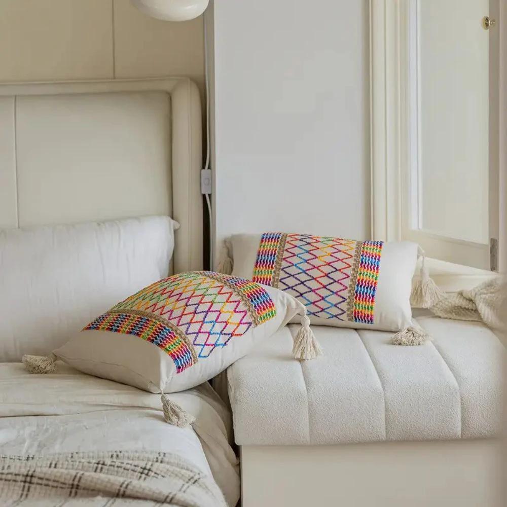 Rainbow Lattice Tassel Cushion Cover