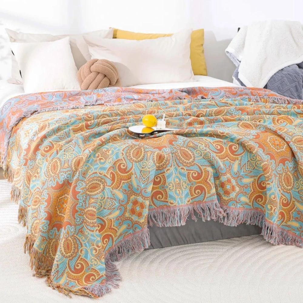 Reversible Paisley Bohemian Cotton Blanket