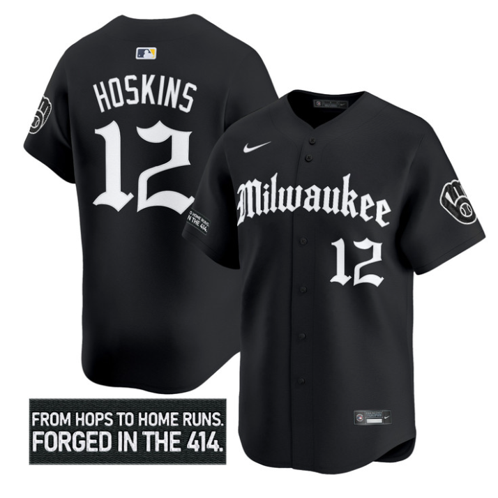 Rhys Hoskins Jersey #12 Milwaukee Brewers Gothic 414 Shadows Edition
