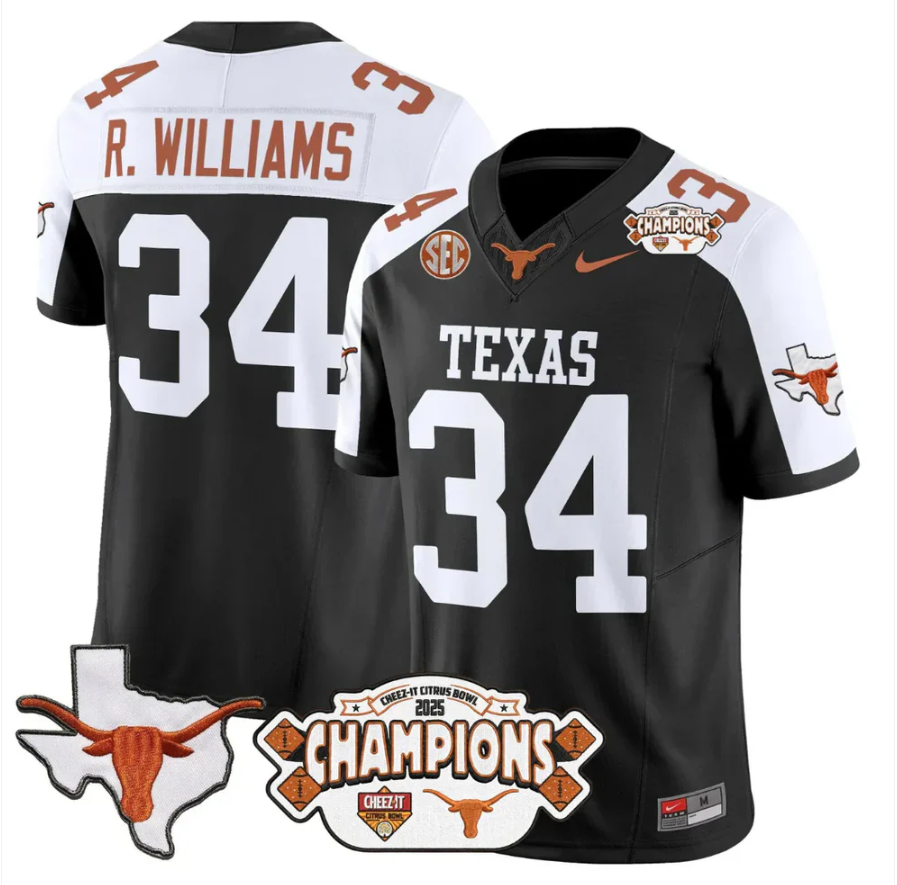 Ricky Williams Jersey #34 Texas 2025 State Map Citrus Bowl Champions Stitched
