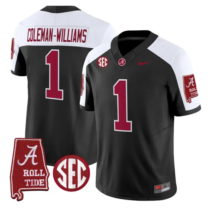 Ryan Coleman-Williams Jersey #1 Alabama Crimson 2026 SEC Patch Stitched