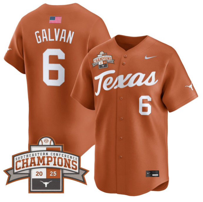 Rylan Galvan Jersey #6 Texas Longhorns 2025 Southeastern Champions Vapor Stitched Texas